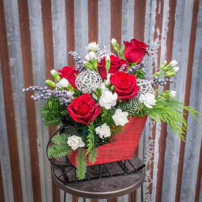Red Sleigh Arrangement from Marion Flower Shop in Marion, OH